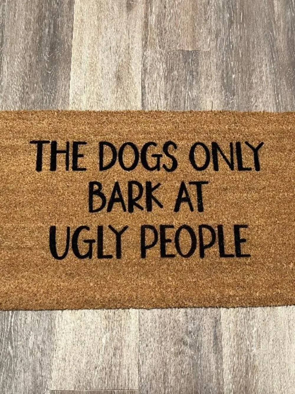 DOGS ONLY BARK AT UGLY PEOPLE decorative coir doormat